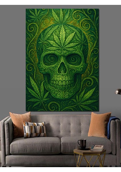 Yeşil Kurukafa Mandala Geometrik Dekoratif Kanvas - Mdf Ahşap Tablo fiyatları