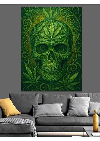 Yeşil Kurukafa Mandala Geometrik Dekoratif Kanvas - Mdf Ahşap Tablo modelleri