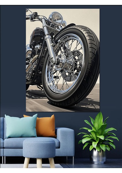 Ön Tekerlekli Motosiklet Choper Dekoratif Kanvas - Mdf Ahşap Tablo modelleri