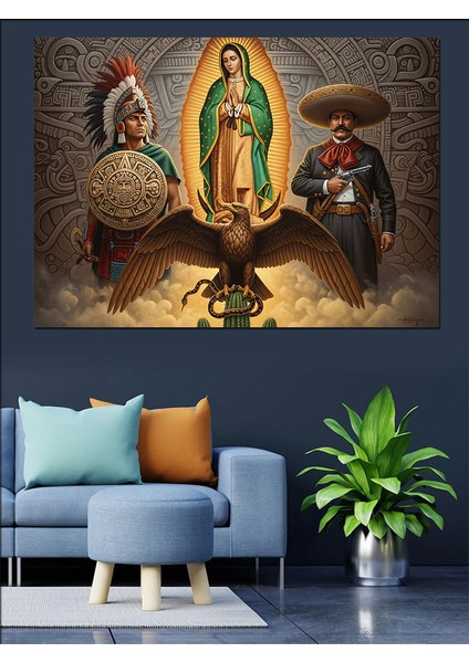 Meryem Ana Kızılderili ve Meksikalı Figürü Dekoratif Kanvas - Mdf Ahşap Tablo