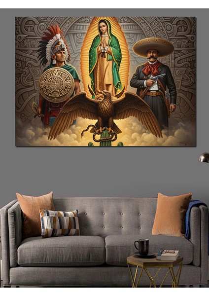 Meryem Ana Kızılderili ve Meksikalı Figürü Dekoratif Kanvas - Mdf Ahşap Tablo fiyatları