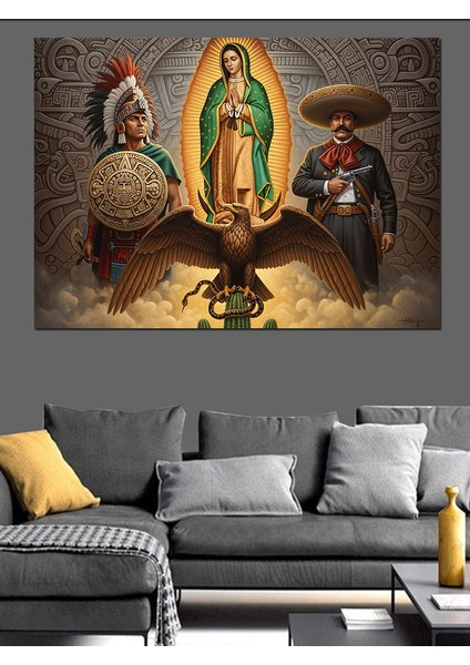 Meryem Ana Kızılderili ve Meksikalı Figürü Dekoratif Kanvas - Mdf Ahşap Tablo fırsatları