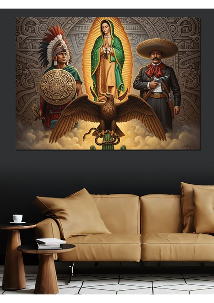 Meryem Ana Kızılderili ve Meksikalı Figürü Dekoratif Kanvas - Mdf Ahşap Tablo indirimleri