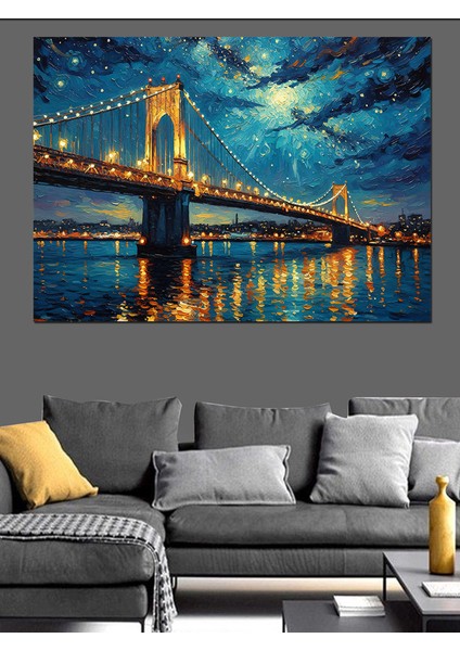 Gece Işıklı 15 Temmuz Şehitler Köprü Manzarası Dekoratif Kanvas - Mdf Ahşap Tablo modelleri