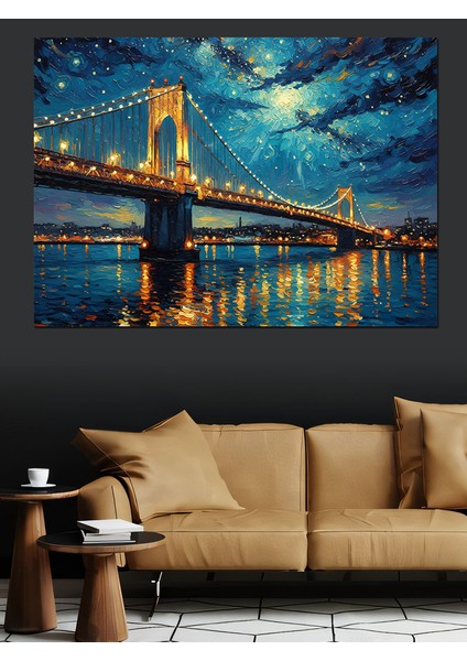 Gece Işıklı 15 Temmuz Şehitler Köprü Manzarası Dekoratif Kanvas - Mdf Ahşap Tablo fırsatları