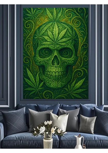 Yeşil Kurukafa Mandala Geometrik Dekoratif Kanvas - Mdf Ahşap Tablo fırsatları