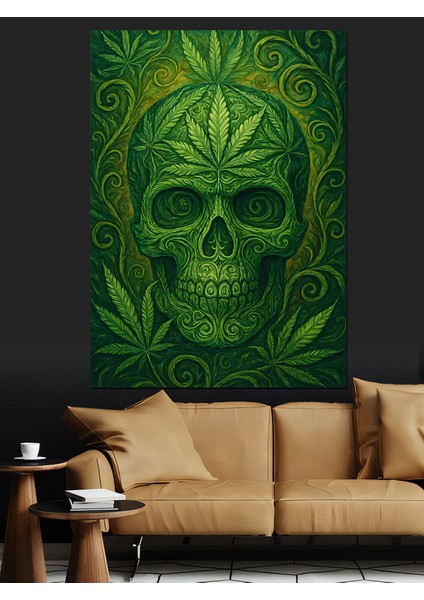 Yeşil Kurukafa Mandala Geometrik Dekoratif Kanvas - Mdf Ahşap Tablo indirimleri