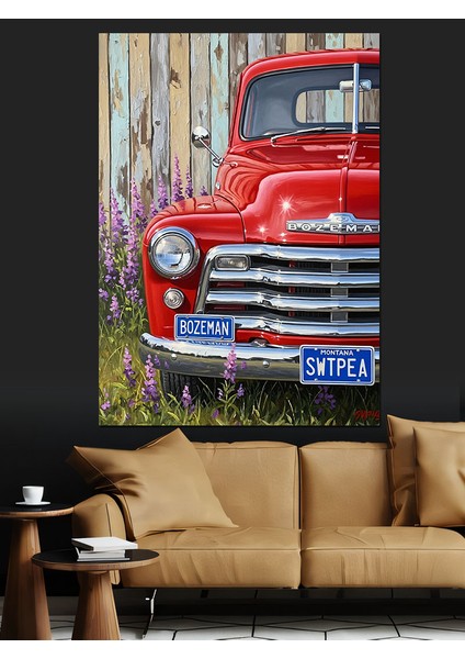 Antika Kırmızı Kamyonet Dekoratif Kanvas - Mdf Ahşap Tablo fiyatları