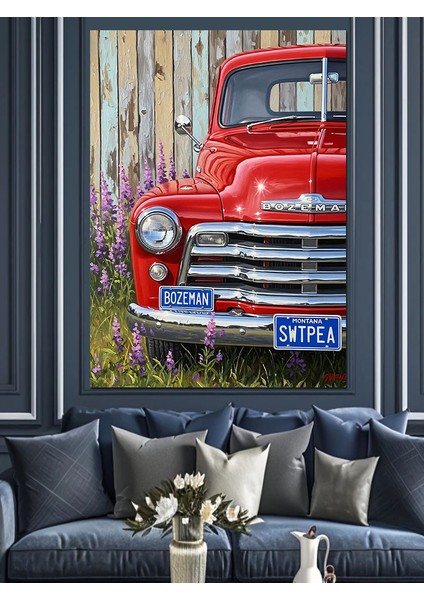 Antika Kırmızı Kamyonet Dekoratif Kanvas - Mdf Ahşap Tablo modelleri