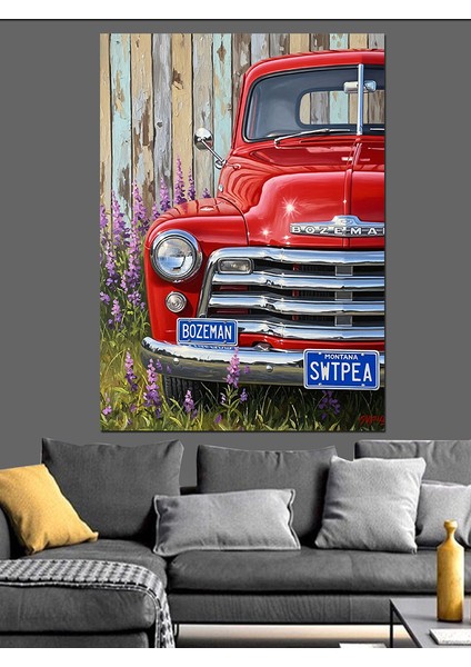 Antika Kırmızı Kamyonet Dekoratif Kanvas - Mdf Ahşap Tablo fırsatları