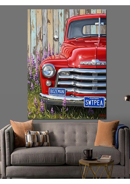 Antika Kırmızı Kamyonet Dekoratif Kanvas - Mdf Ahşap Tablo indirimleri