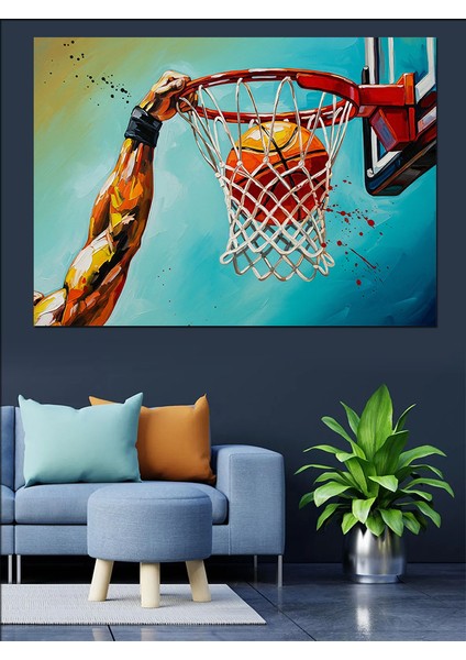Basketbol Potası ve Kaslı Adam Kolu Dekoratif Kanvas - Mdf Ahşap Tablo
