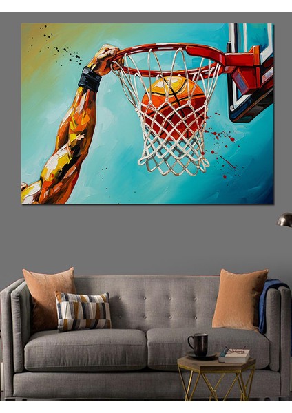 Basketbol Potası ve Kaslı Adam Kolu Dekoratif Kanvas - Mdf Ahşap Tablo fiyatları