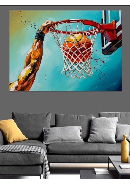 Basketbol Potası ve Kaslı Adam Kolu Dekoratif Kanvas - Mdf Ahşap Tablo fırsatları