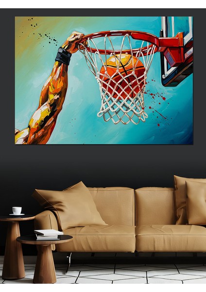 Basketbol Potası ve Kaslı Adam Kolu Dekoratif Kanvas - Mdf Ahşap Tablo indirimleri