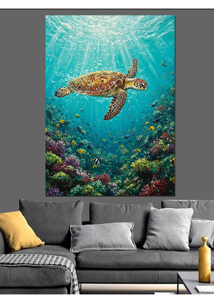 Deniz Kaplumbağası Sualtı Hayvan Dekoratif Kanvas - Mdf Ahşap Tablo fiyatları
