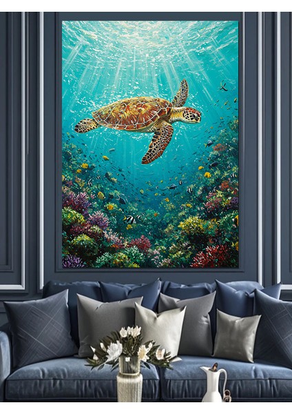 Deniz Kaplumbağası Sualtı Hayvan Dekoratif Kanvas - Mdf Ahşap Tablo modelleri