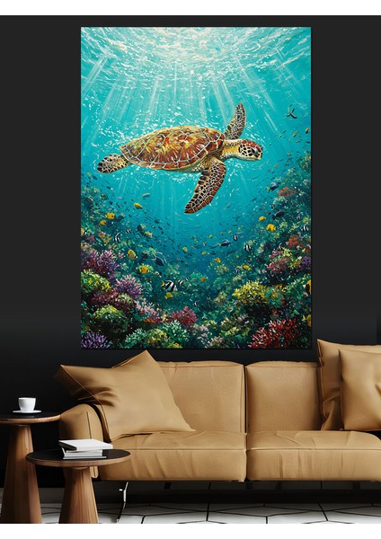 Deniz Kaplumbağası Sualtı Hayvan Dekoratif Kanvas - Mdf Ahşap Tablo fırsatları