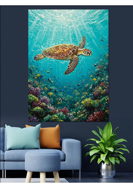Deniz Kaplumbağası Sualtı Hayvan Dekoratif Kanvas - Mdf Ahşap Tablo indirimleri