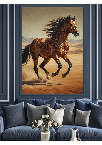 Hızlı Koşan Kahverengi At Dekoratif Kanvas - Mdf Ahşap Tablo fiyatları