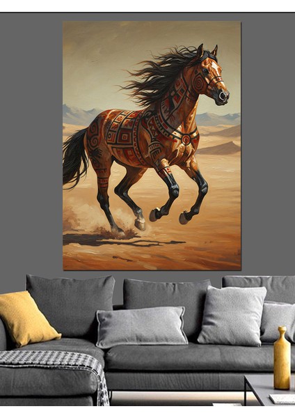 Hızlı Koşan Kahverengi At Dekoratif Kanvas - Mdf Ahşap Tablo modelleri