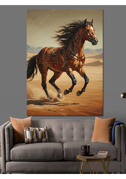 Hızlı Koşan Kahverengi At Dekoratif Kanvas - Mdf Ahşap Tablo fırsatları