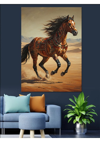 Hızlı Koşan Kahverengi At Dekoratif Kanvas - Mdf Ahşap Tablo indirimleri