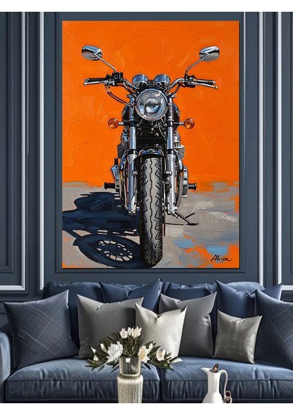 Klasik Siyah Motosiklet Dekoratif Kanvas - Mdf Ahşap Tablo
