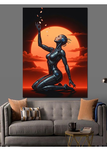 Silüet Oturan Kadın Güneş Batımı Dekoratif Kanvas - Mdf Ahşap Tablo