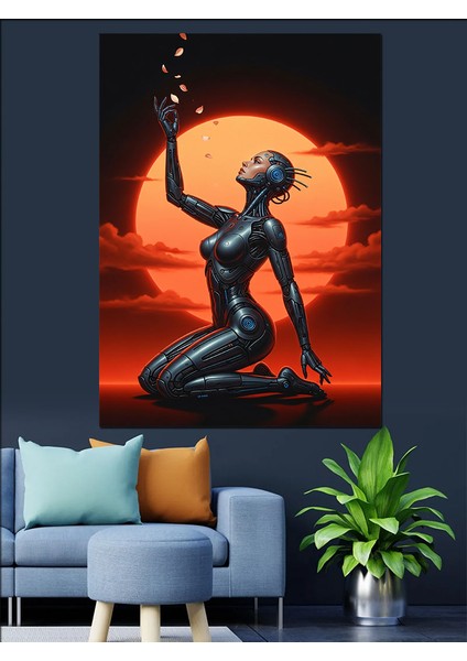 Silüet Oturan Kadın Güneş Batımı Dekoratif Kanvas - Mdf Ahşap Tablo fiyatları