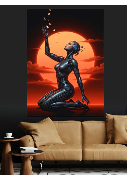 Silüet Oturan Kadın Güneş Batımı Dekoratif Kanvas - Mdf Ahşap Tablo modelleri