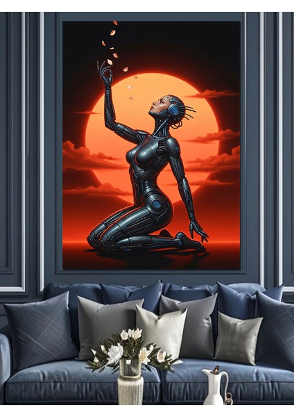 Silüet Oturan Kadın Güneş Batımı Dekoratif Kanvas - Mdf Ahşap Tablo fırsatları
