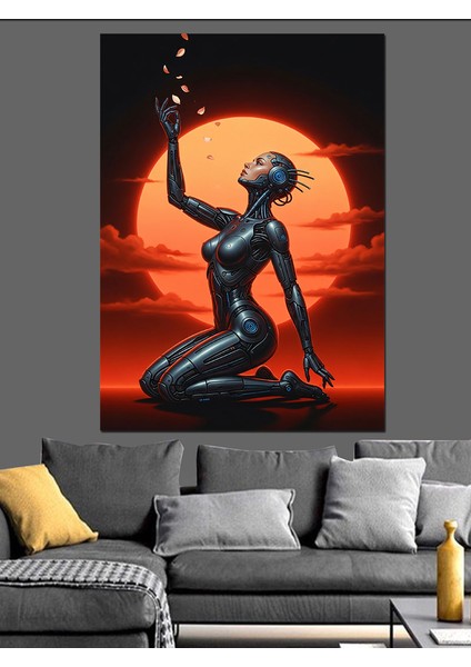 Silüet Oturan Kadın Güneş Batımı Dekoratif Kanvas - Mdf Ahşap Tablo indirimleri
