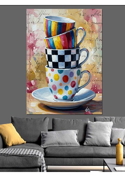 Satranç Desenli Kahve Fincanı Dekoratif Kanvas - Mdf Ahşap Tablo