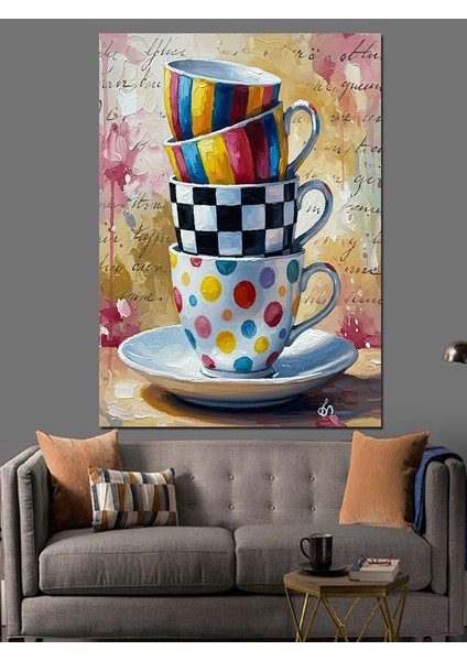 Satranç Desenli Kahve Fincanı Dekoratif Kanvas - Mdf Ahşap Tablo fiyatları
