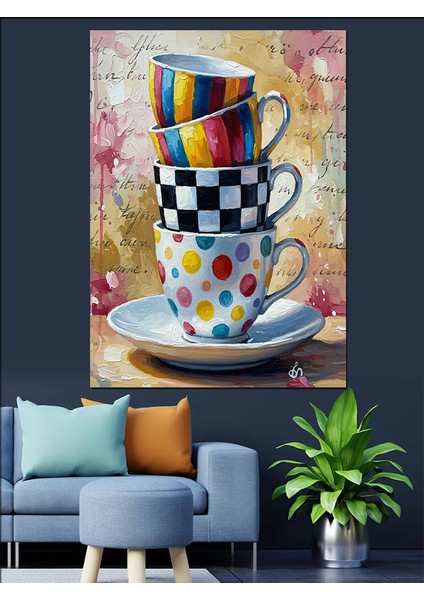 Satranç Desenli Kahve Fincanı Dekoratif Kanvas - Mdf Ahşap Tablo modelleri