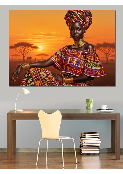 Afrika Manzarasında Etnik Kıyafetli Kadın Dekoratif Kanvas - Mdf Ahşap Tablo fırsatları