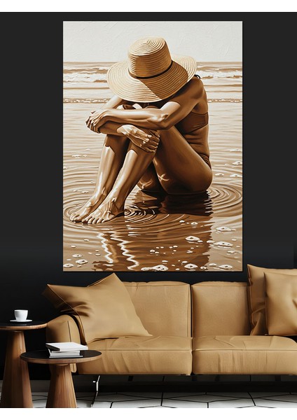 Oturan Düşünen Hüzünlü Kadın Dekoratif Kanvas - Mdf Ahşap Tablo