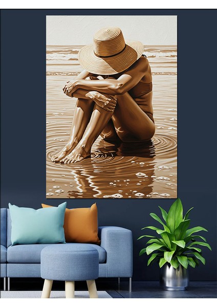 Oturan Düşünen Hüzünlü Kadın Dekoratif Kanvas - Mdf Ahşap Tablo fiyatları