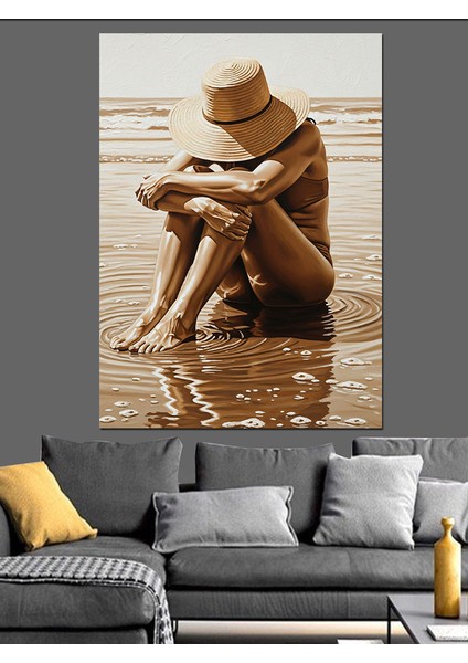 Oturan Düşünen Hüzünlü Kadın Dekoratif Kanvas - Mdf Ahşap Tablo fırsatları