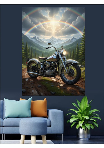 Kırmızı Motosiklet Gün Batımı Dekoratif Kanvas - Mdf Ahşap Tablo fiyatları