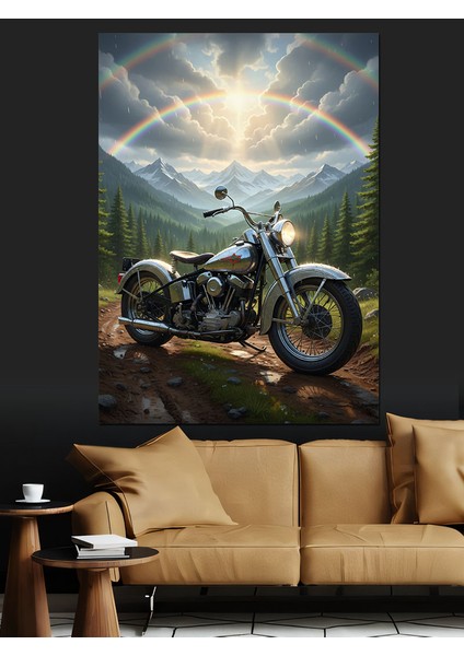 Kırmızı Motosiklet Gün Batımı Dekoratif Kanvas - Mdf Ahşap Tablo modelleri