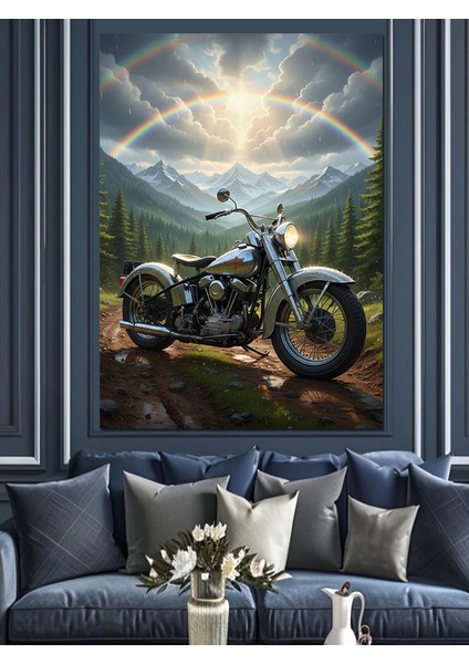 Kırmızı Motosiklet Gün Batımı Dekoratif Kanvas - Mdf Ahşap Tablo fırsatları