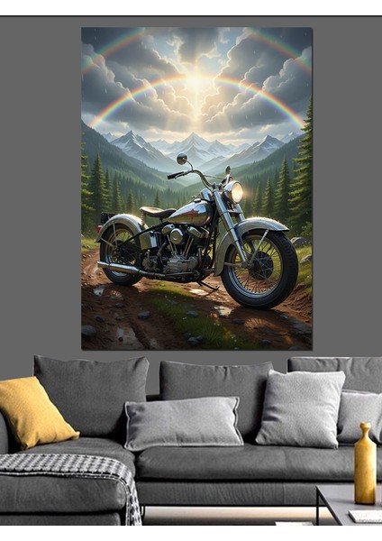 Kırmızı Motosiklet Gün Batımı Dekoratif Kanvas - Mdf Ahşap Tablo indirimleri