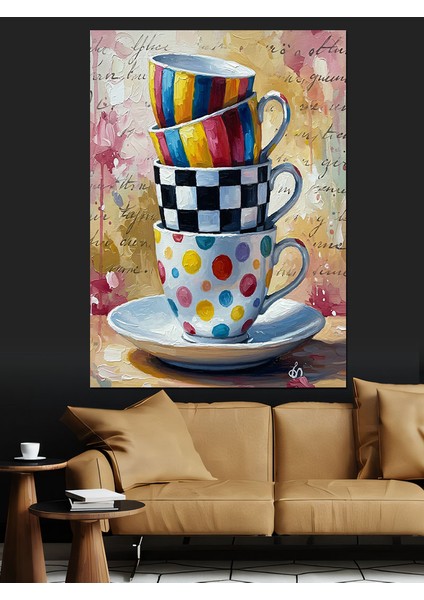 Satranç Desenli Kahve Fincanı Dekoratif Kanvas - Mdf Ahşap Tablo fırsatları