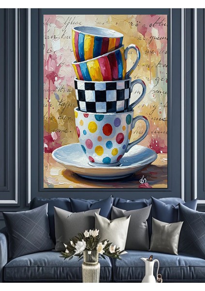 Satranç Desenli Kahve Fincanı Dekoratif Kanvas - Mdf Ahşap Tablo indirimleri
