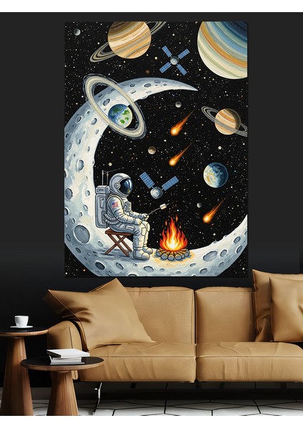 Gezegenler Yıldızlar Bilim Kurgu Dekoratif Kanvas - Mdf Ahşap Tablo