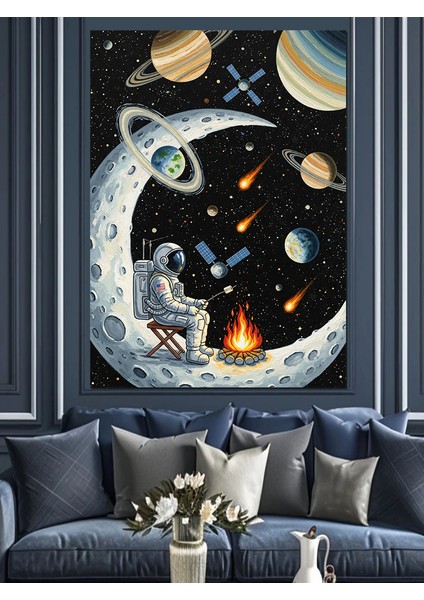 Gezegenler Yıldızlar Bilim Kurgu Dekoratif Kanvas - Mdf Ahşap Tablo fiyatları