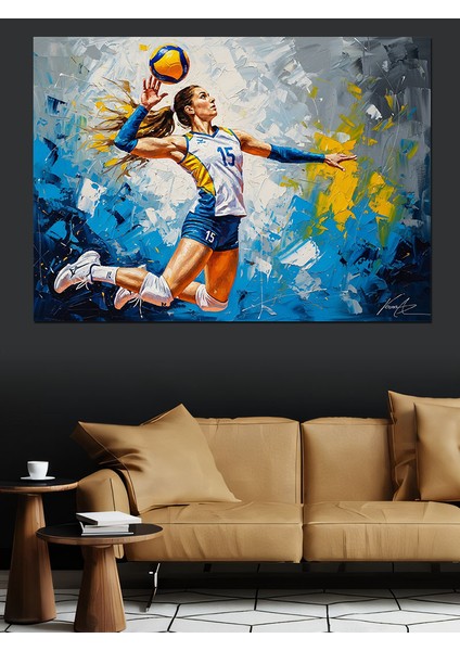 Voleybol Oynayan Renkli Sporcu Kadın Dekoratif Kanvas - Mdf Ahşap Tablo