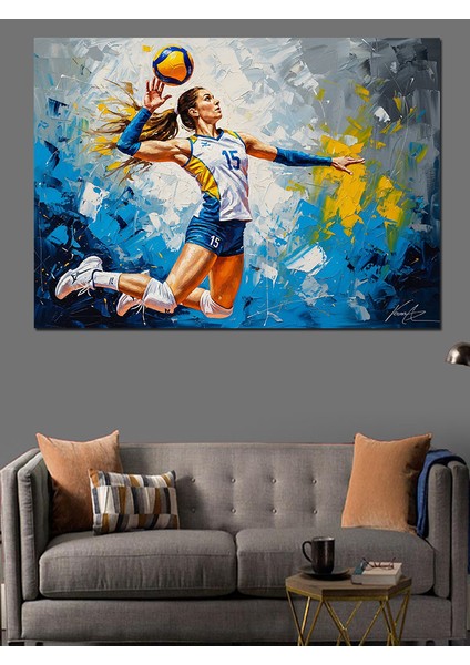 Voleybol Oynayan Renkli Sporcu Kadın Dekoratif Kanvas - Mdf Ahşap Tablo modelleri